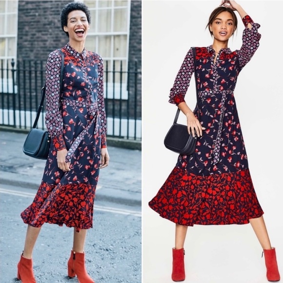 Boden Dresses & Skirts - BODEN Sybil Long Sleeves Midi Shirt Dress - Navy Wildflower Print Size US 16